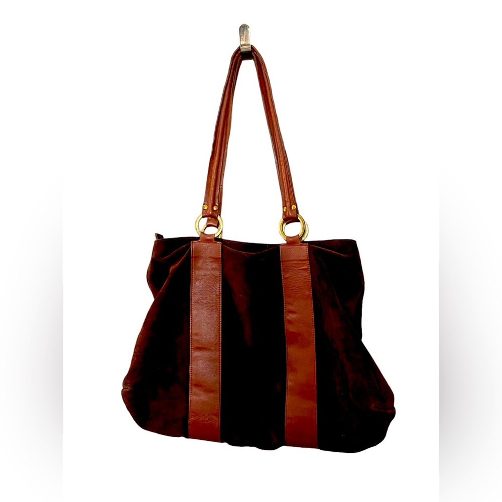 Large brown suede and leather tote.Lap top  Hand Crafted